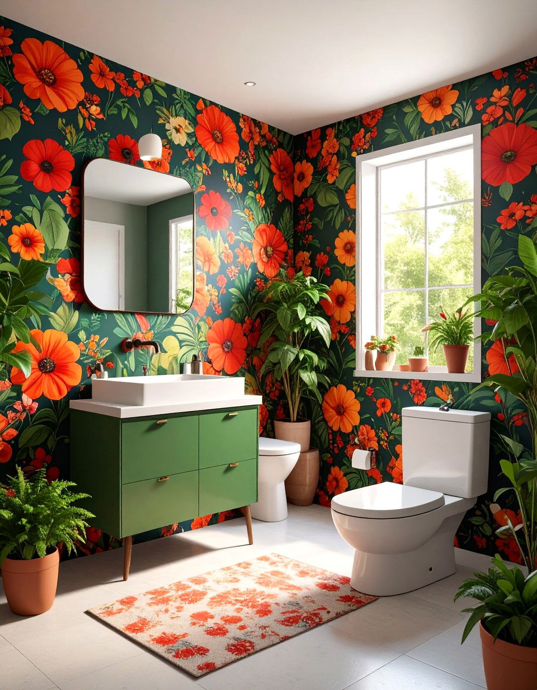The Bold Floral Bathroom - 30 1970s interior design ideas