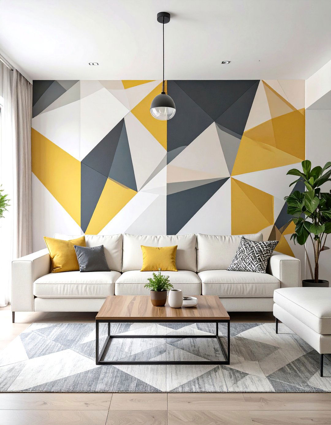 The Bold Geometric Mural - 30 creative living room wall decor ideas