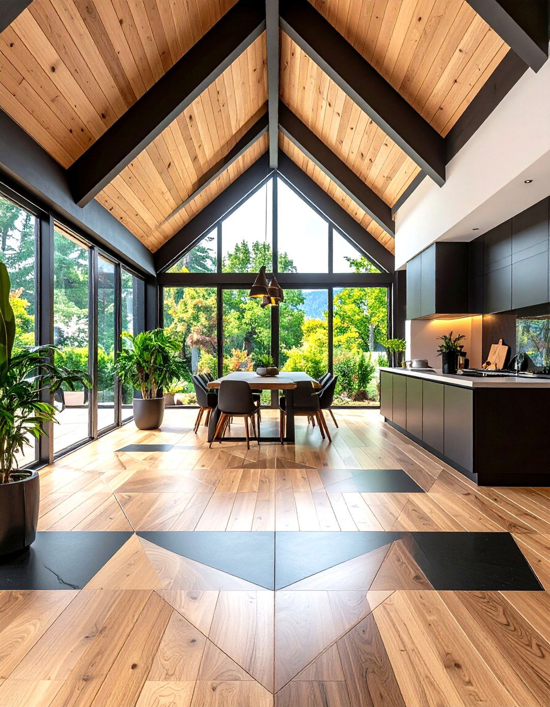 The Bold Geometric Pattern - 30 kitchen tile to wood floor transition ideas