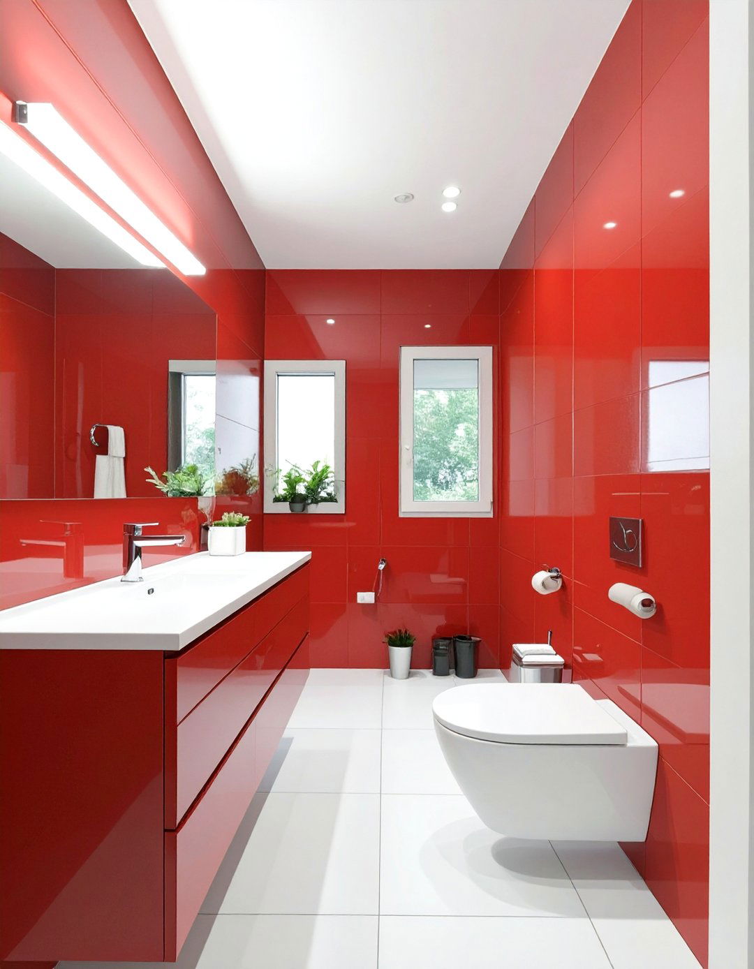 The Bold Monochromatic Red Bathroom - 30 colorful bathroom ideas
