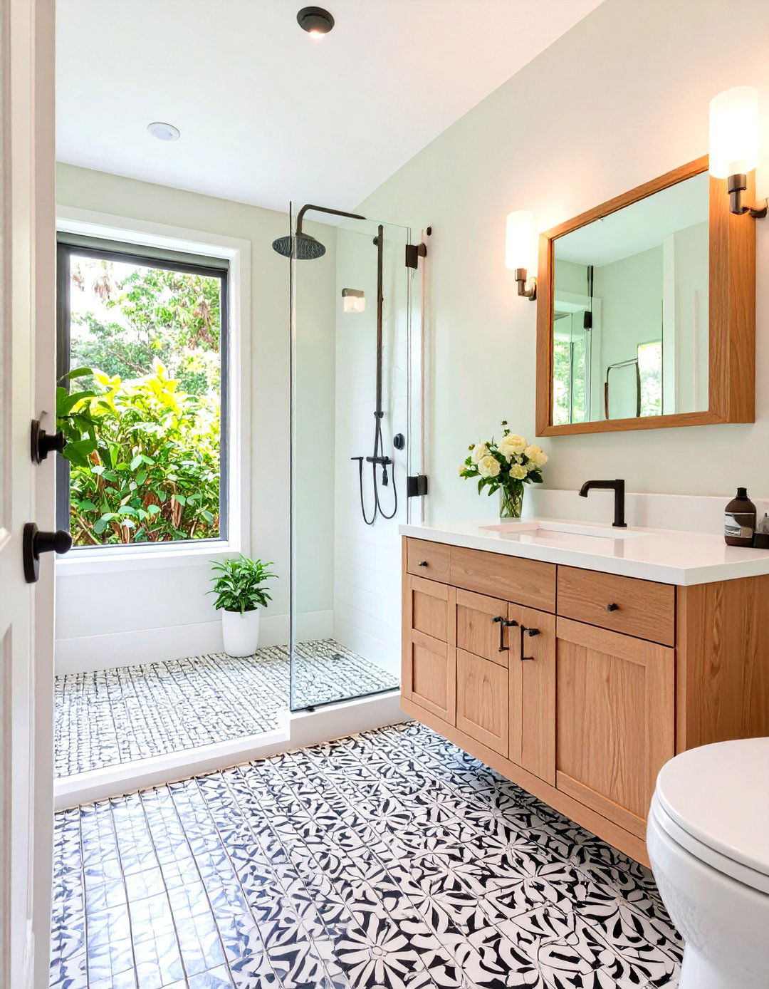 The Bold Patterned Floor Shower Room - 30 limited space tiny shower room designs