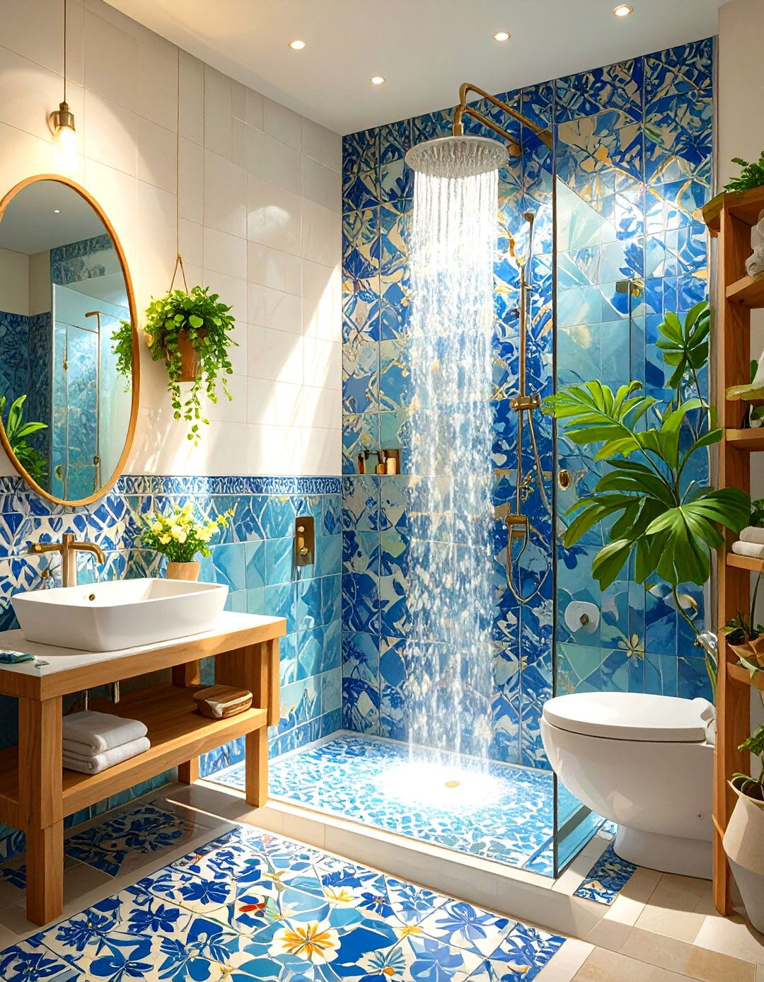 The Bold Patterned Tile Walk in Shower - 30 bathroom walk in shower ideas