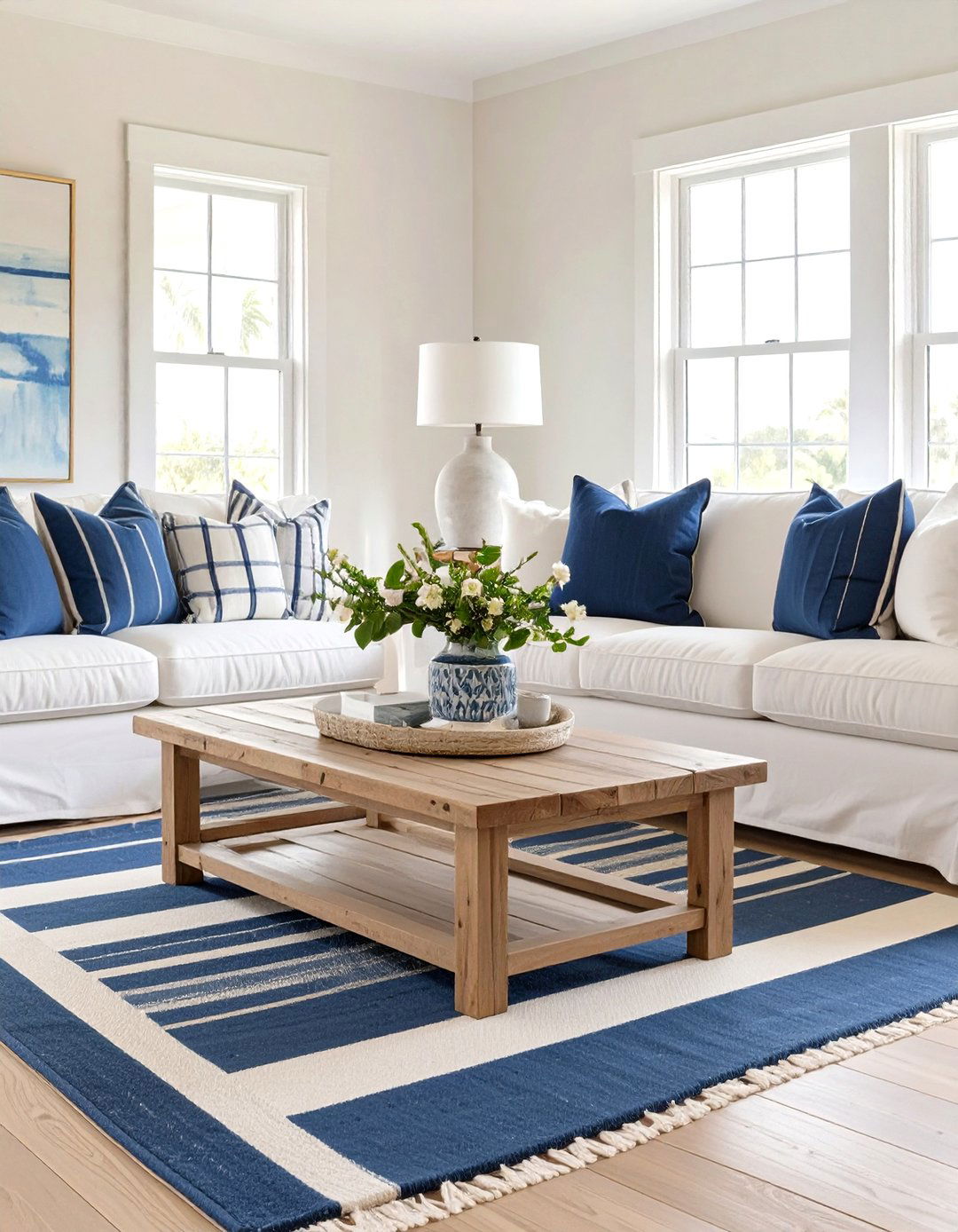 The Bold Striped Rug Statement - 30 coastal interior design ideas