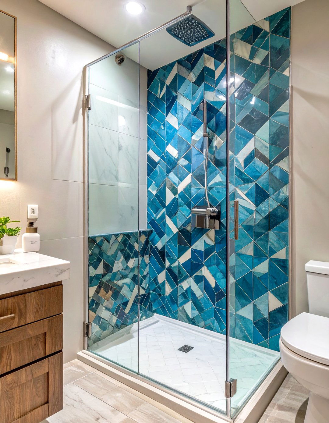 The Bold Tile Accent Wall Walk in Shower - 30 master bathroom walk in shower ideas