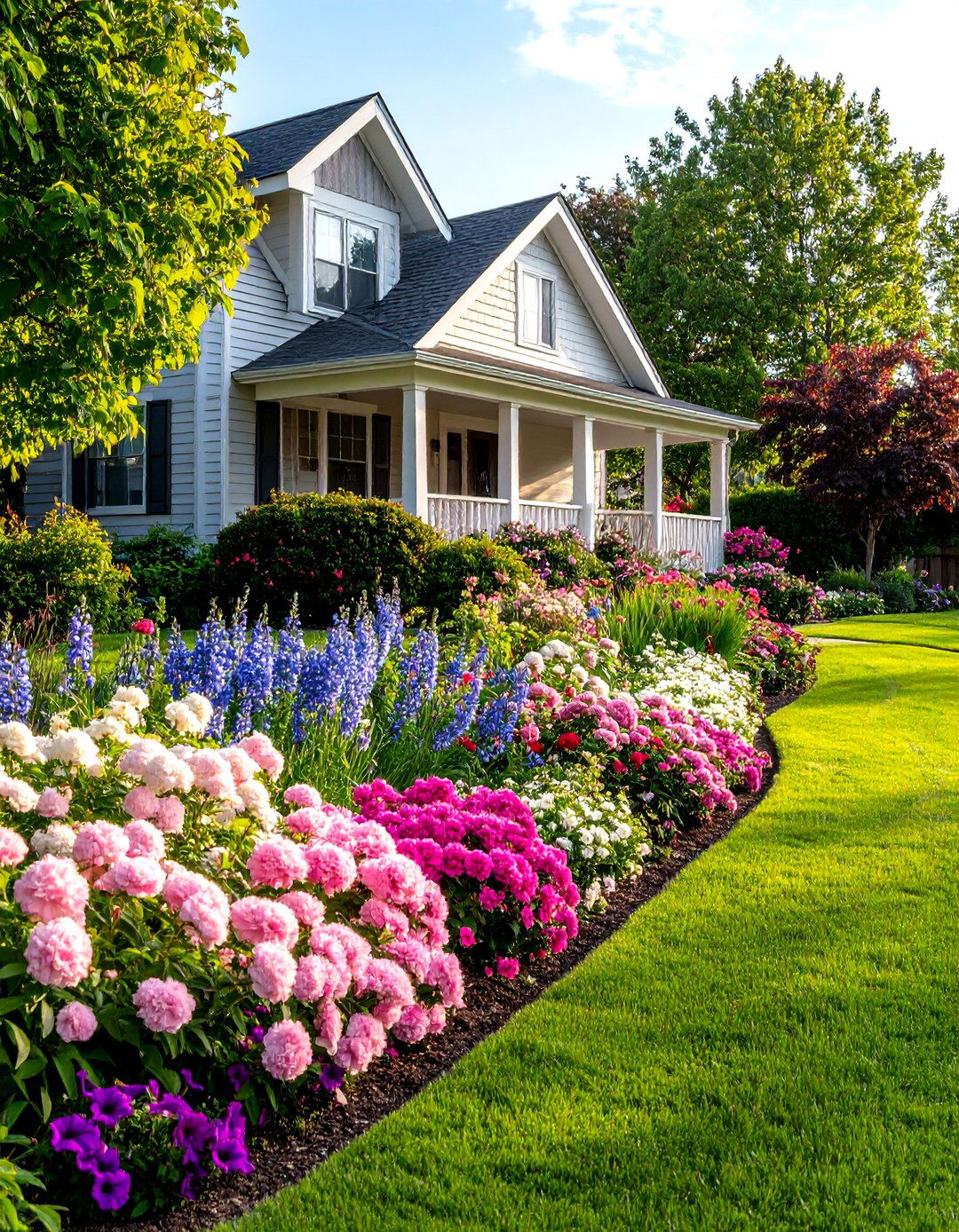 The Bold and Colorful Flower Border - 30 front house landscaping ideas