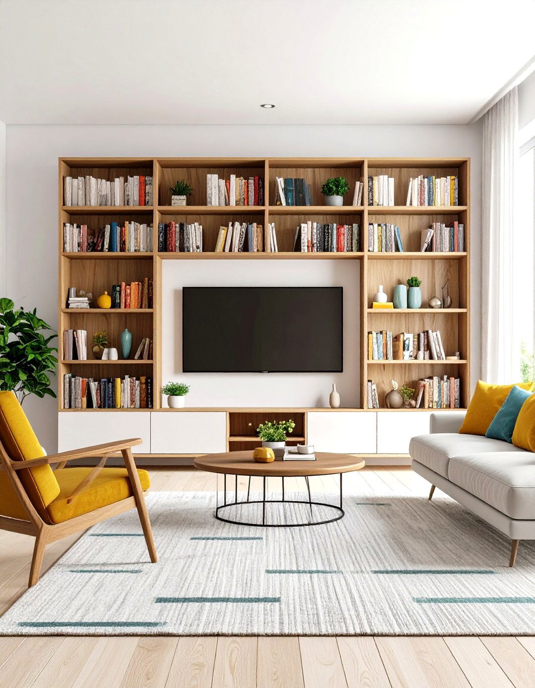 The Bookshelf Illusion Wall - 30 living room tv wall ideas