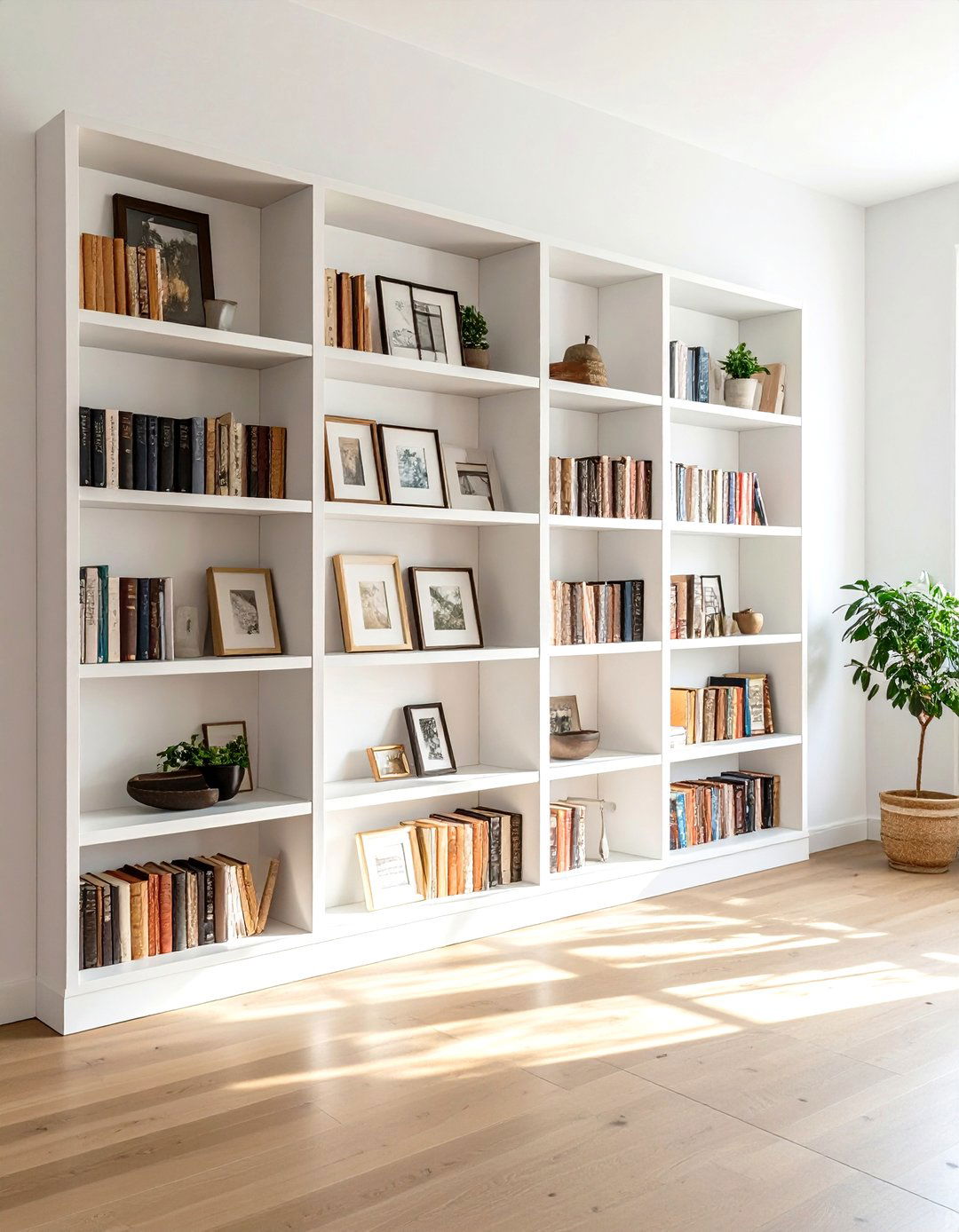 The Bookshelf Integrated Gallery Wall - 30 living room gallery wall ideas