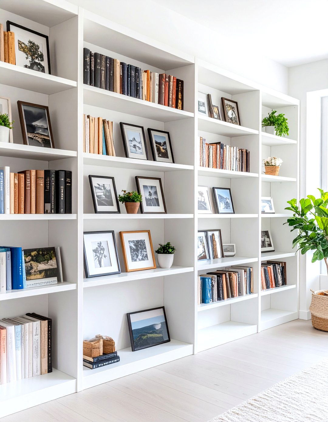 The Bookshelf Photo Display - 30 living room photo wall ideas