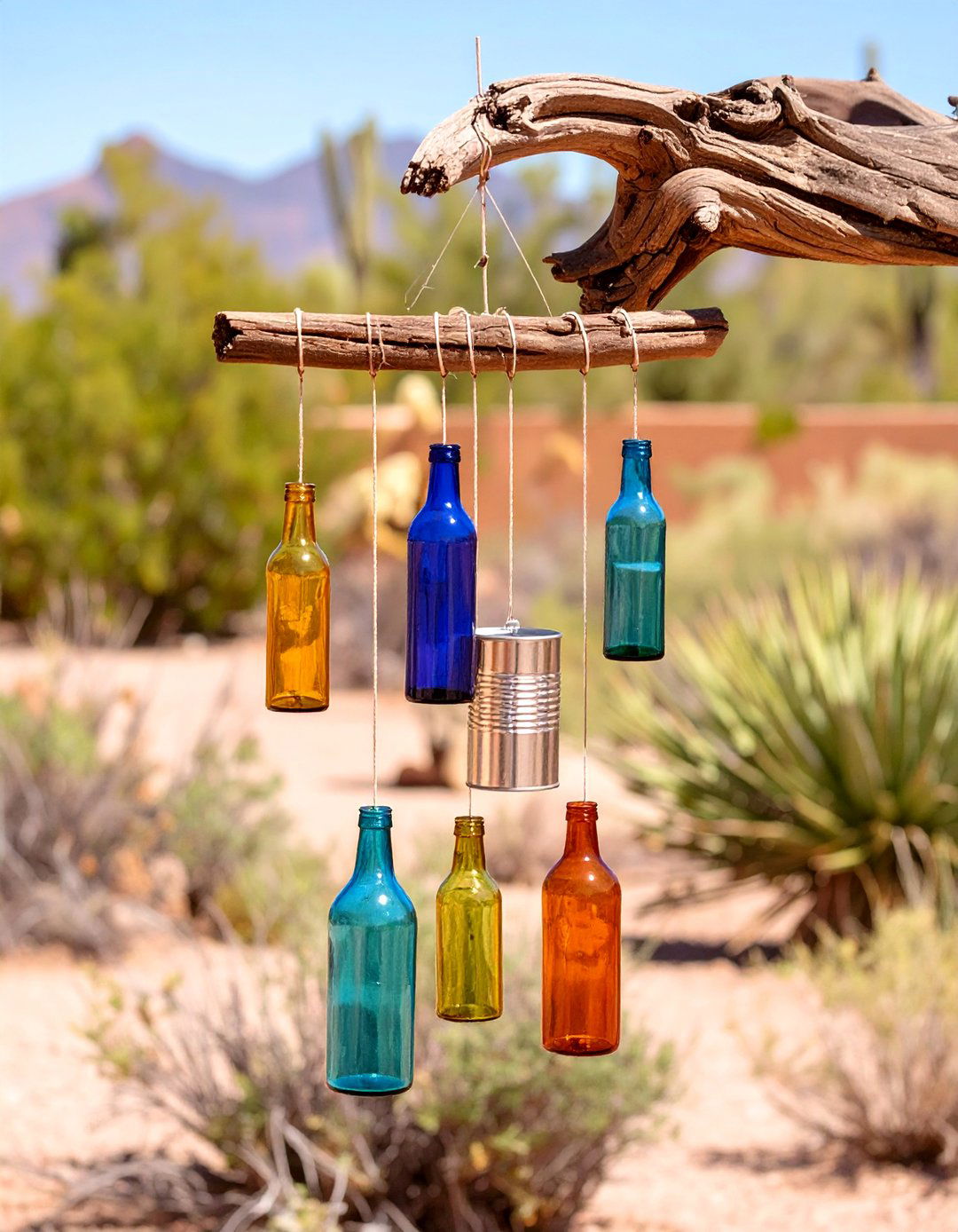 The Bottle and Can Wind Chime Corner - 30 arizona backyard ideas on a budget