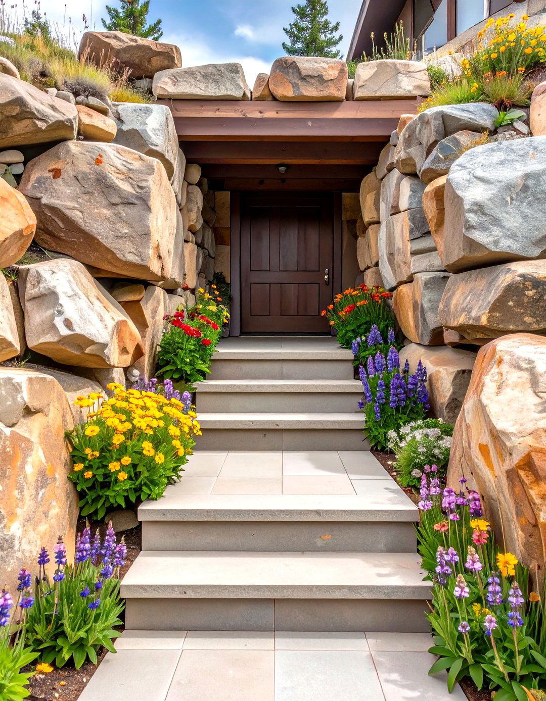 The Boulder Retaining Wall Entrance - 30 exterior basement entrance ideas