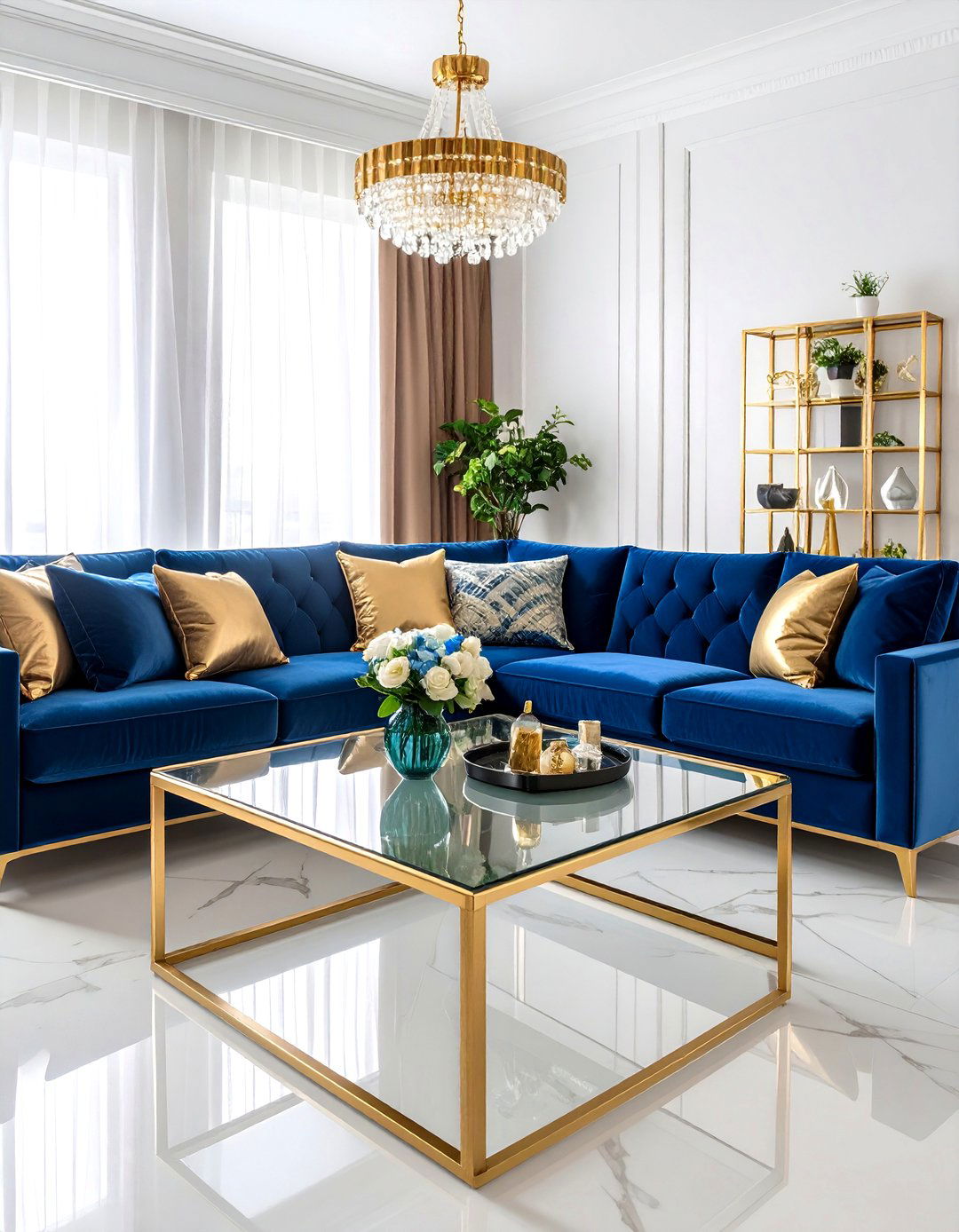 The Brass and Glass Living Area - 30 80s interior design ideas