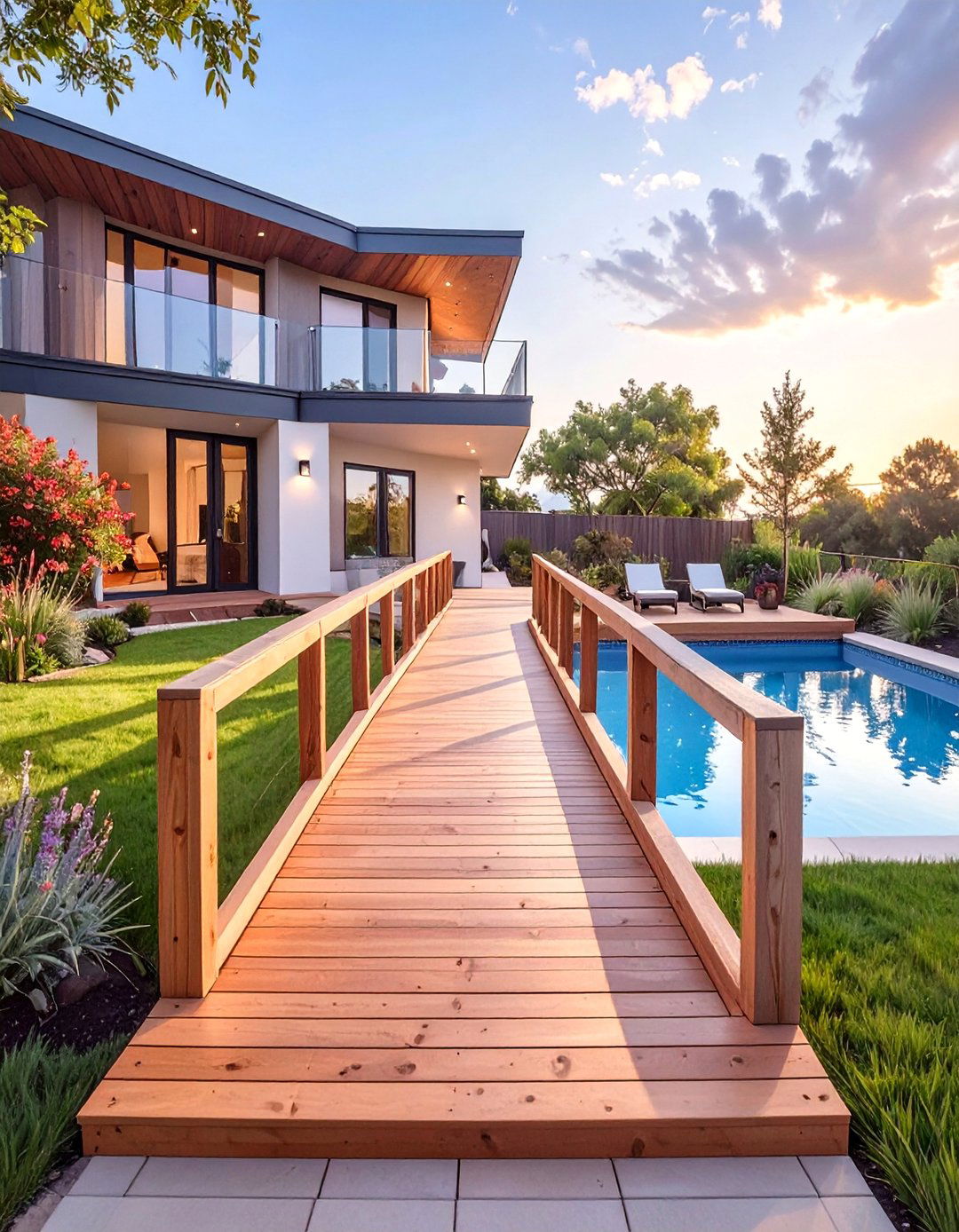 The Bridge Style Walkway Deck - 30 deck ideas for above ground pools
