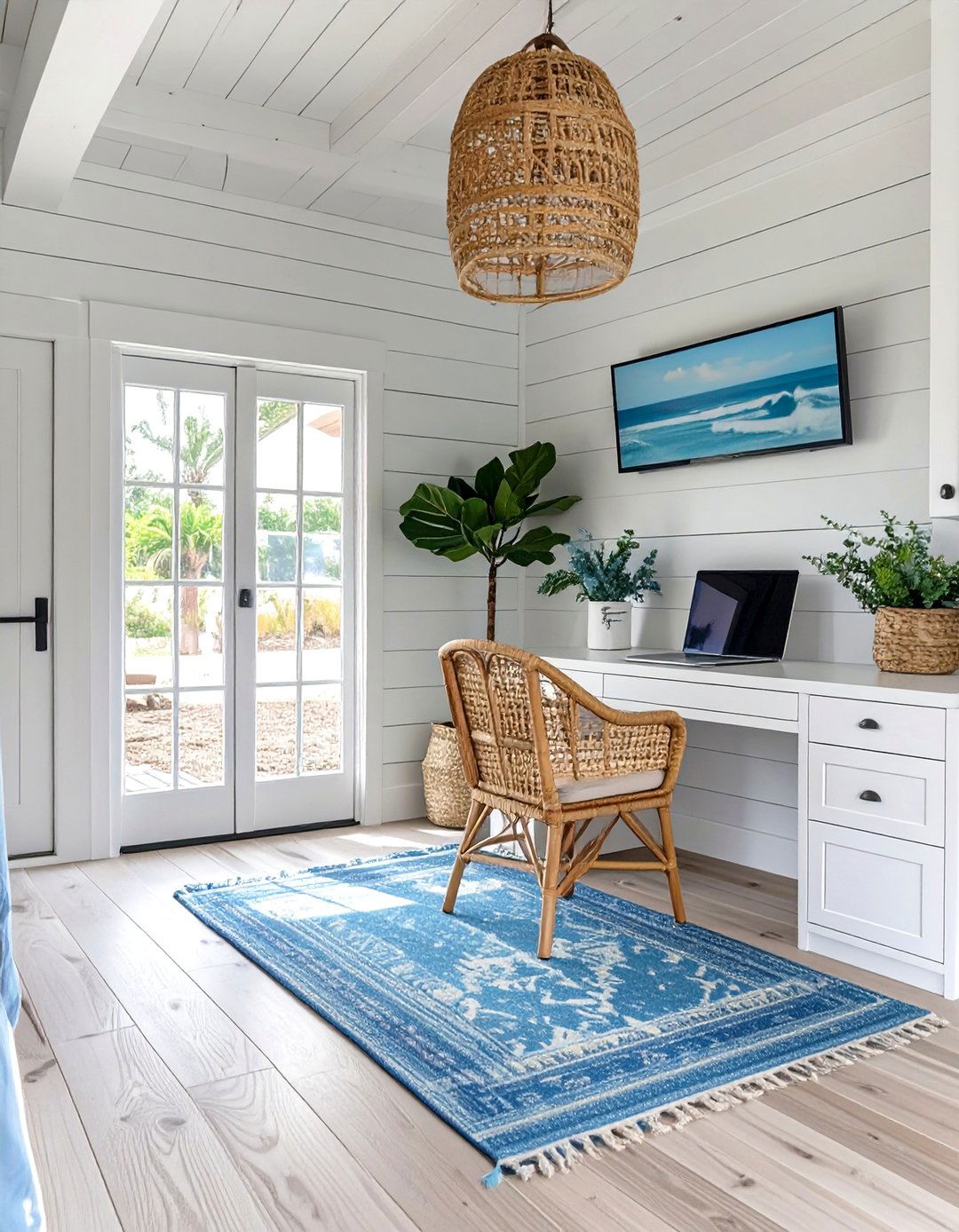 The Bright and Airy Coastal Garage Office - 30 garage office ideas