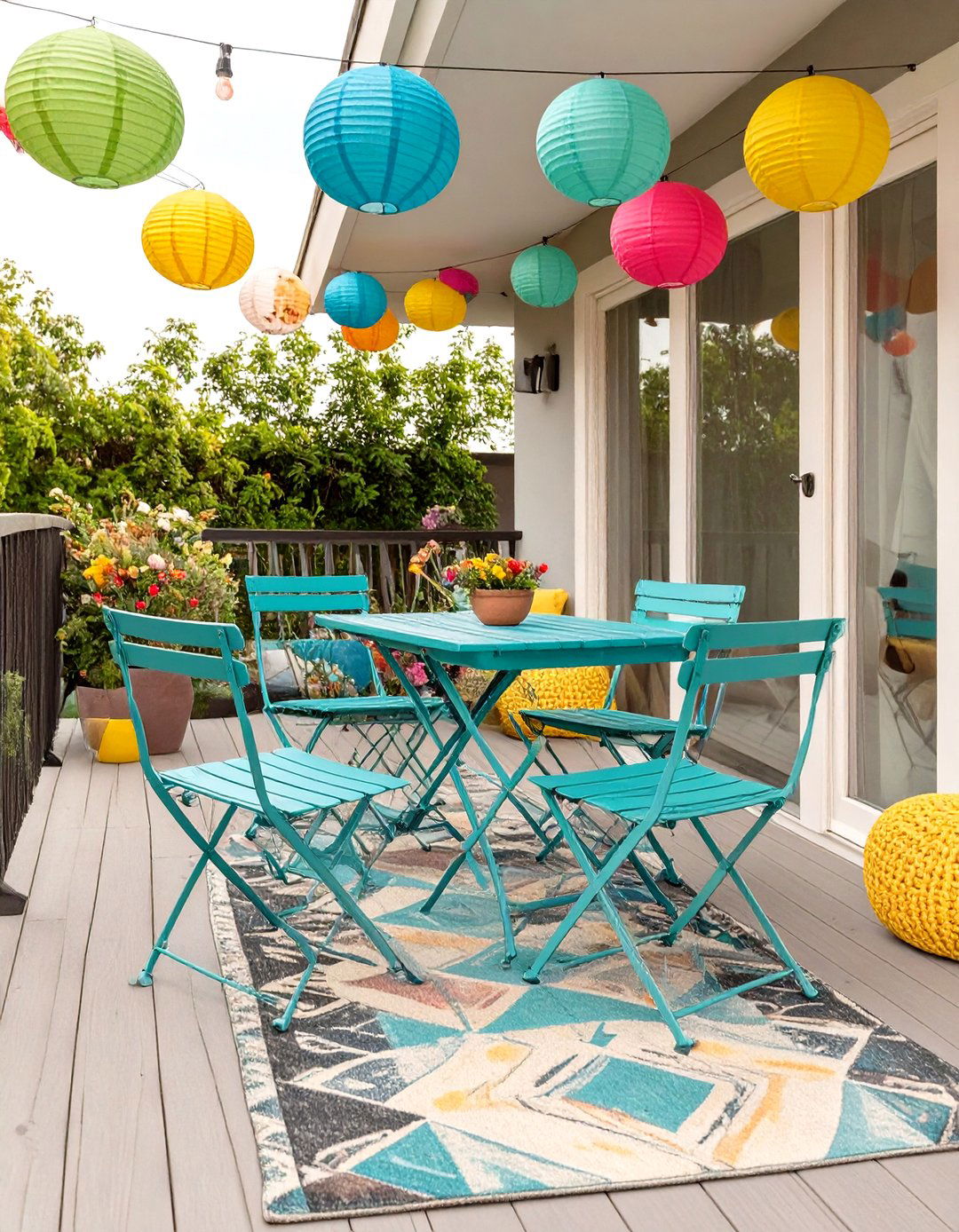 The Bright and Playful Deck - 30 cozy small deck decorating ideas