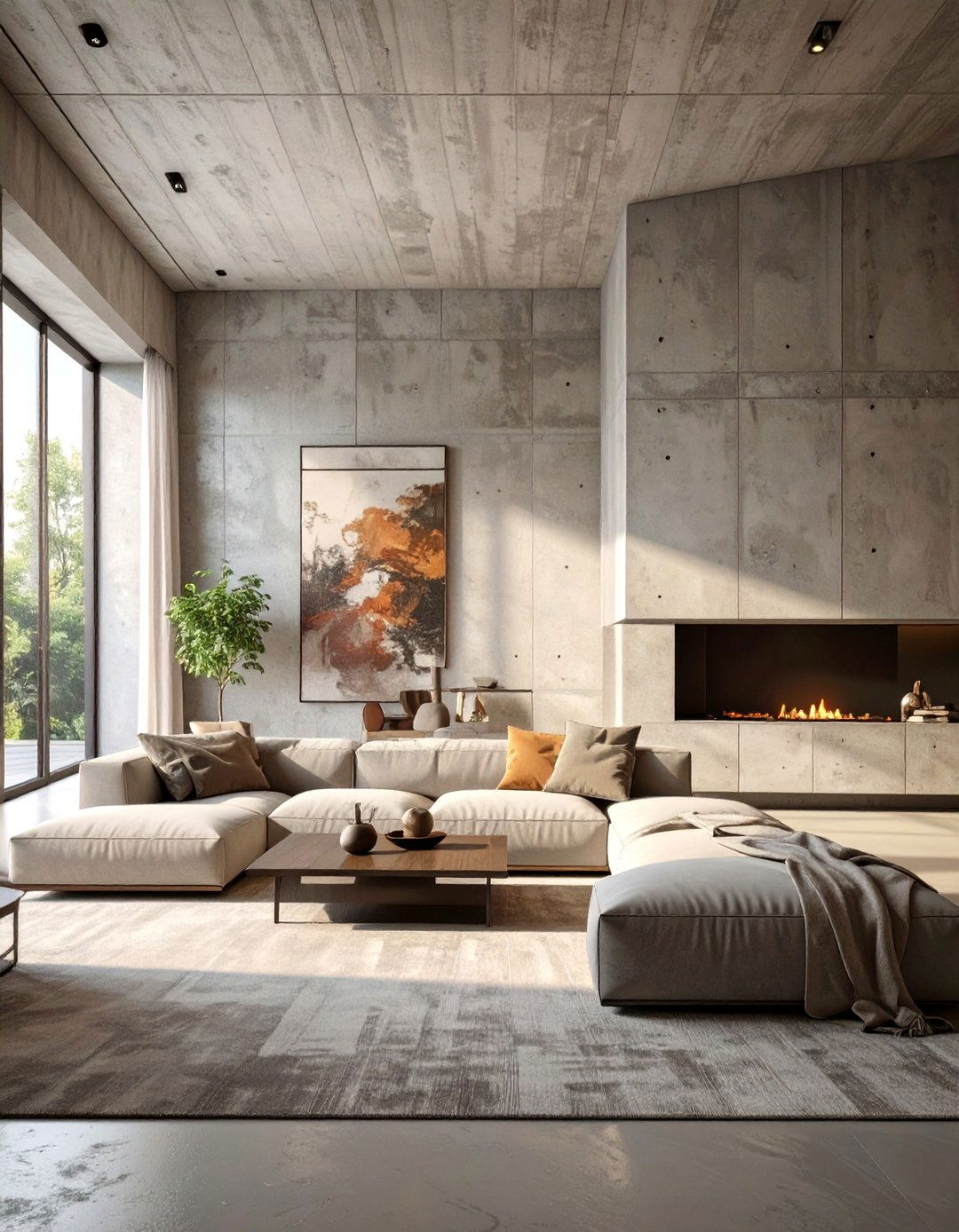 The Brutalist Concrete Living Room - 30 masculine living room ideas