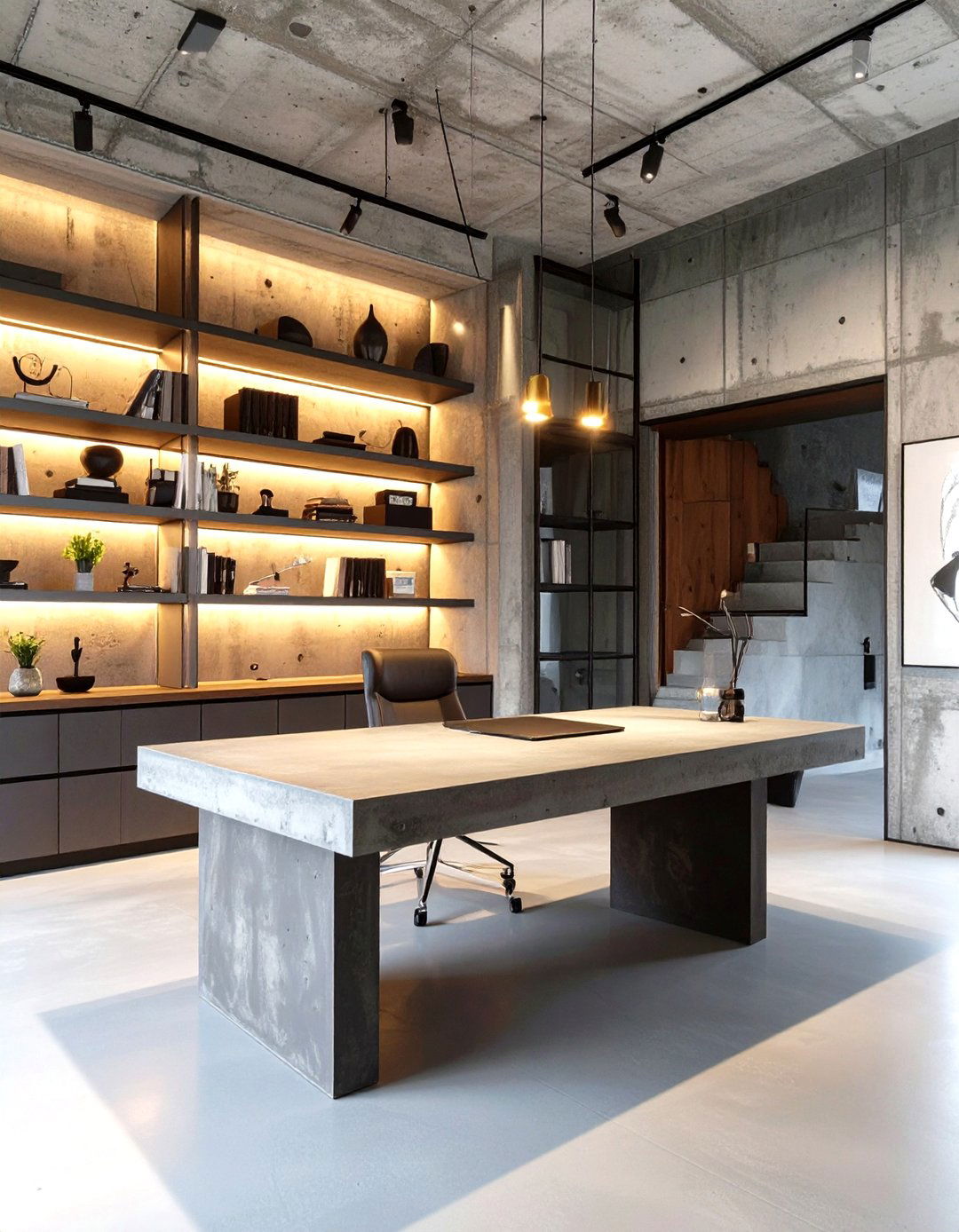 The Brutalist Concrete and Metal Home Office - 30 mens home office ideas