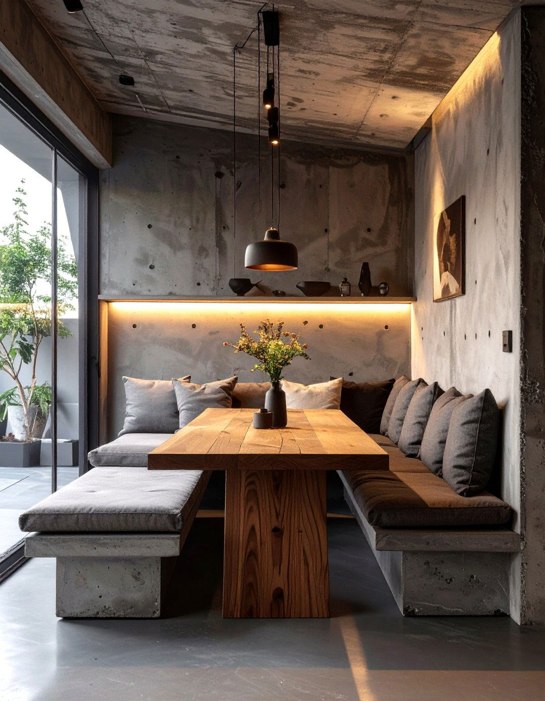 The Brutalist Dining Nook with Built In Seating - 30 brutalism interior design ideas