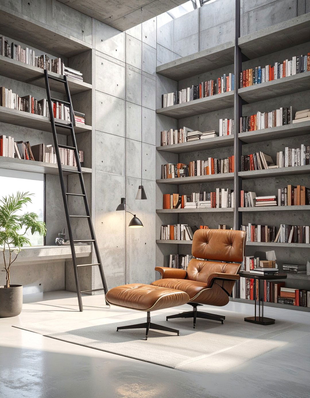 The Brutalist Library with Floor to Ceiling Shelves - 30 brutalist interior design ideas