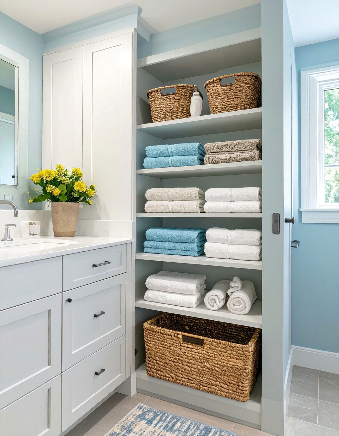 The Built In Hamper Integration - 30 bathroom linen closet ideas