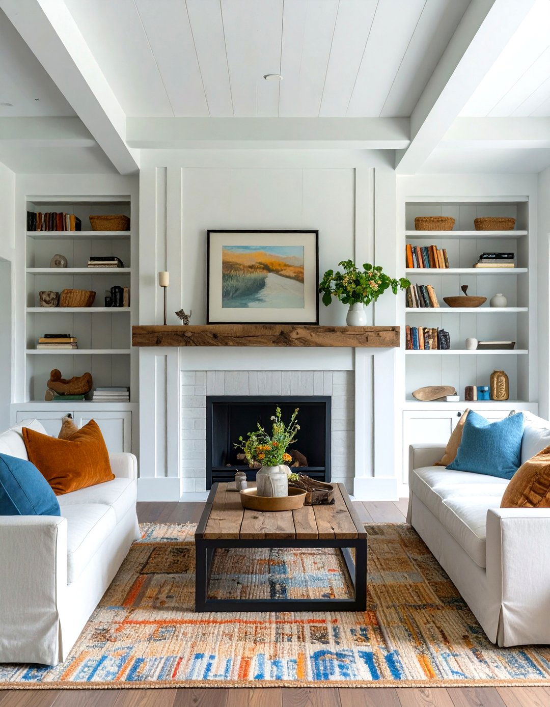 The Built In Shelving Design - 30 modern farmhouse farmhouse living room ideas