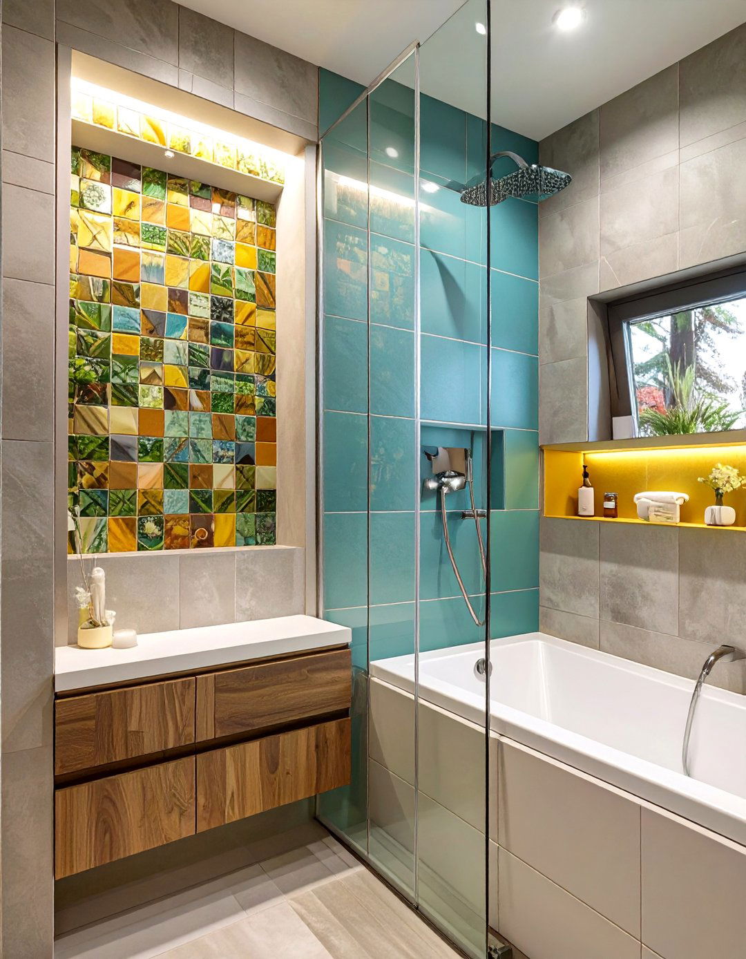 The Built In Storage Niche - 30 bathtub shower combo ideas for small bathrooms