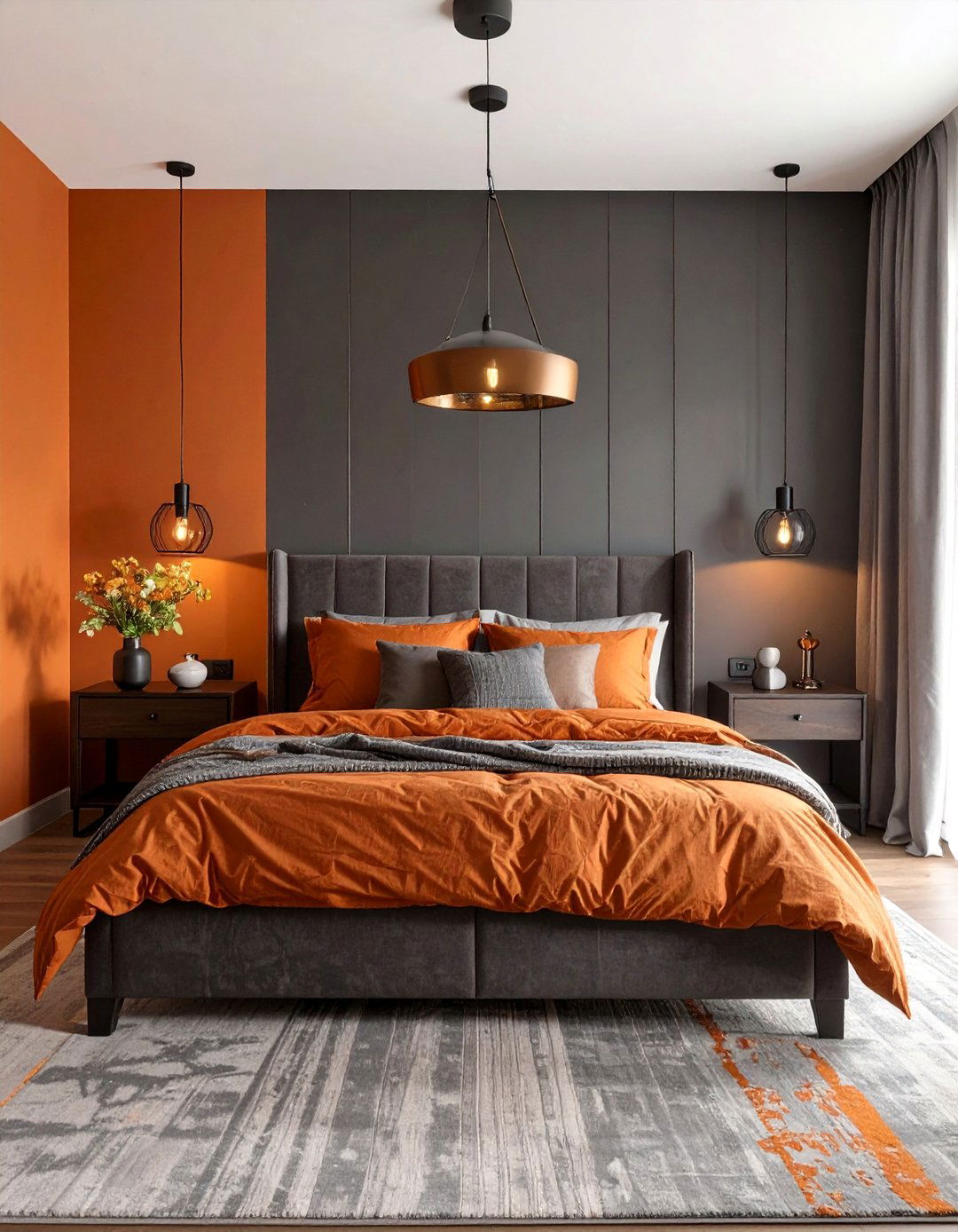 The Burnt Orange and Charcoal Bedroom - 30 dark interior design ideas