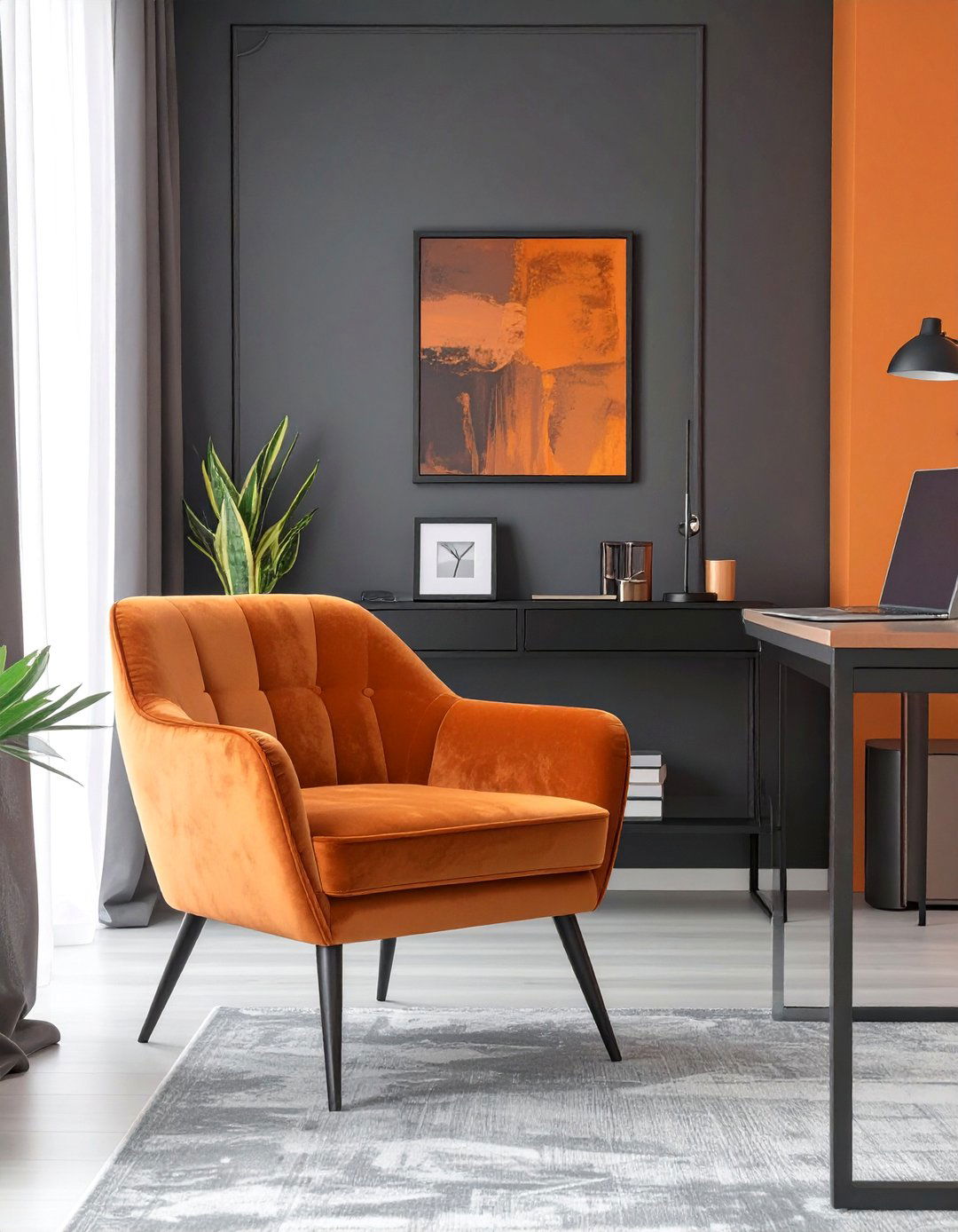 The Burnt Orange and Charcoal Office - 30 dark office ideas