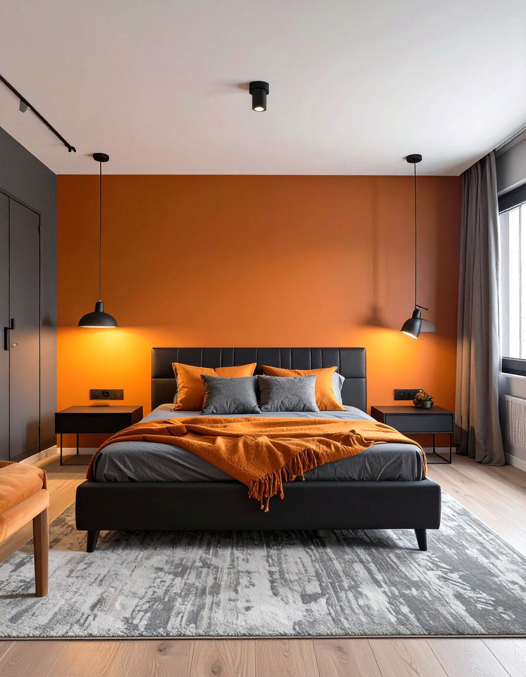 The Burnt Orange and Gray Bedroom - 30 cozy moody bedroom ideas