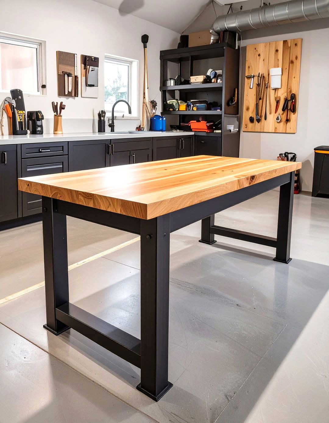 The Butcher Block and Steel Garage Workbench - 30 garage work bench ideas