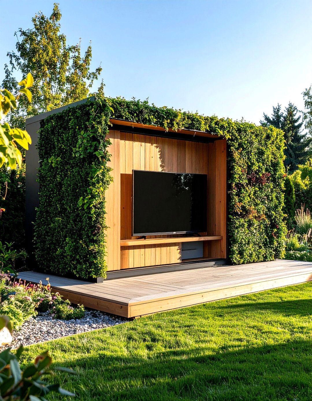 The Camouflaged Artificial Hedge Box - 30 diy outdoor tv ideas