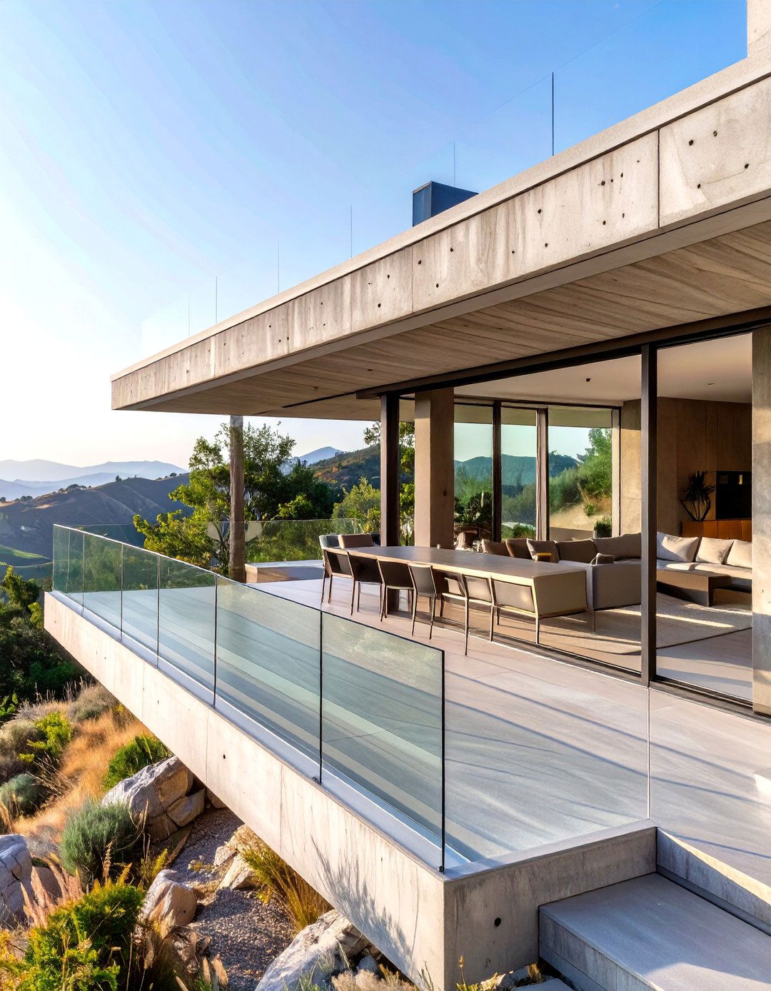 The Cantilevered Concrete Patio Over a Slope - 30 modern concrete patio ideas