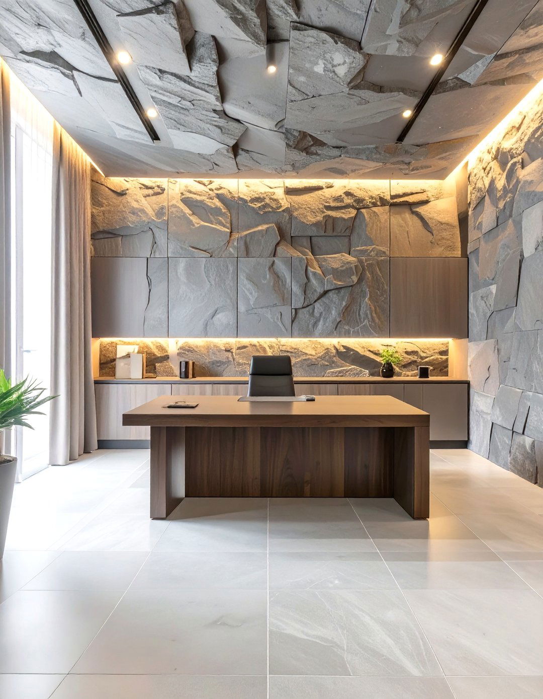The Cavernous Stone Office - 30 dark office ideas