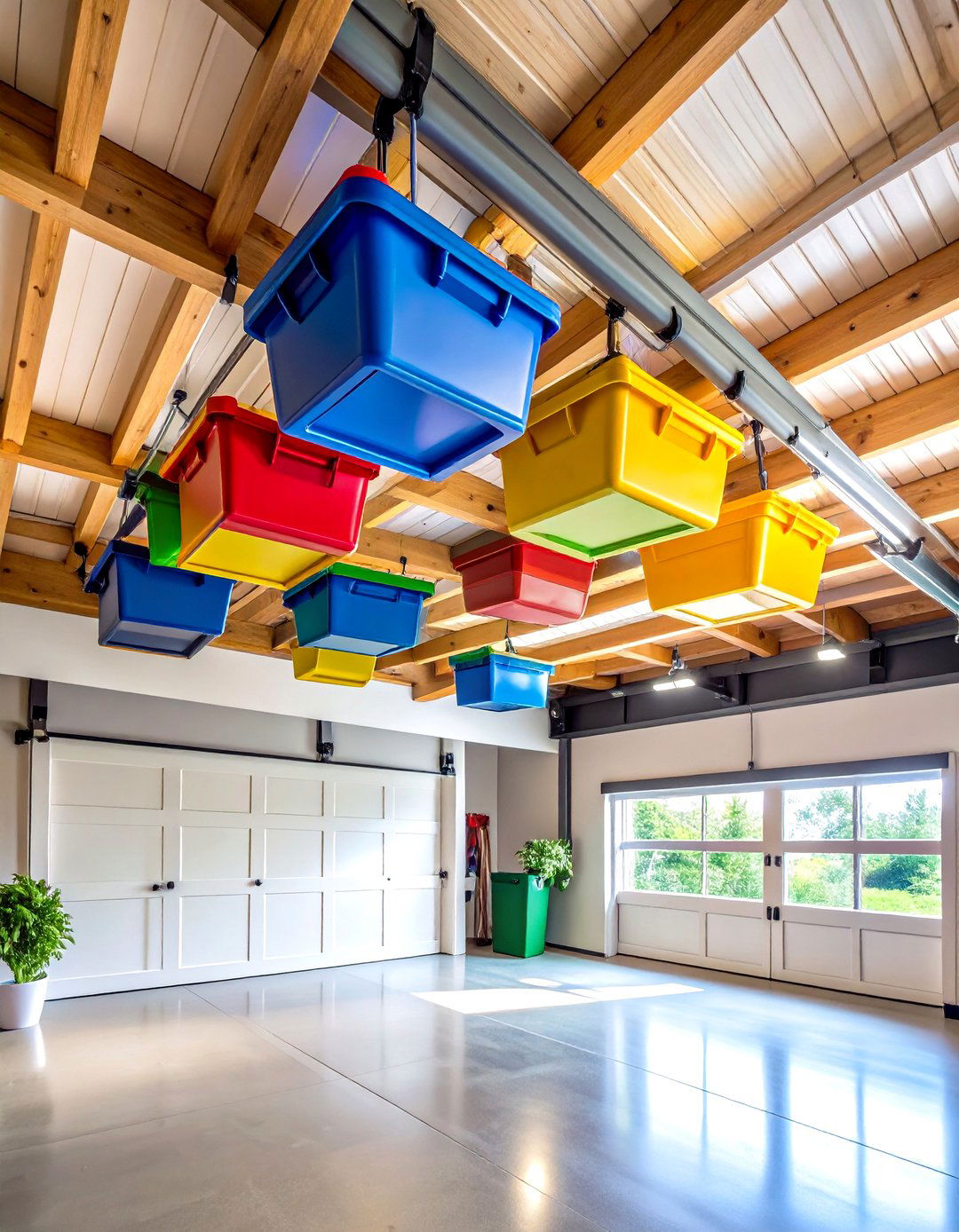 The Ceiling Mounted Sliding Storage Bins - 30 garage storage ideas diy