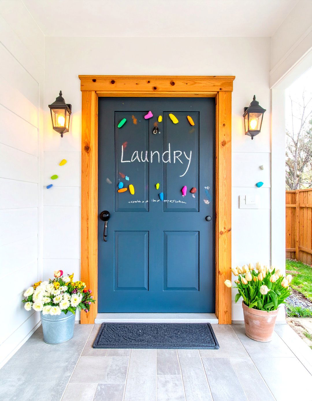 The Chalkboard Panel Laundry Door - 30 laundry door ideas