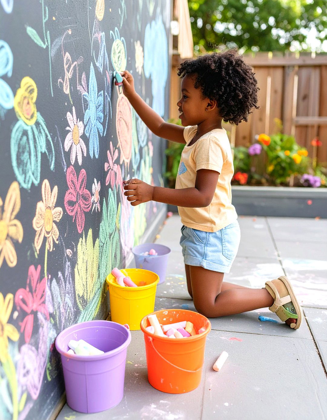 The Chalkboard Wall and Floor Playground - 30 kid friendly small backyard playground ideas