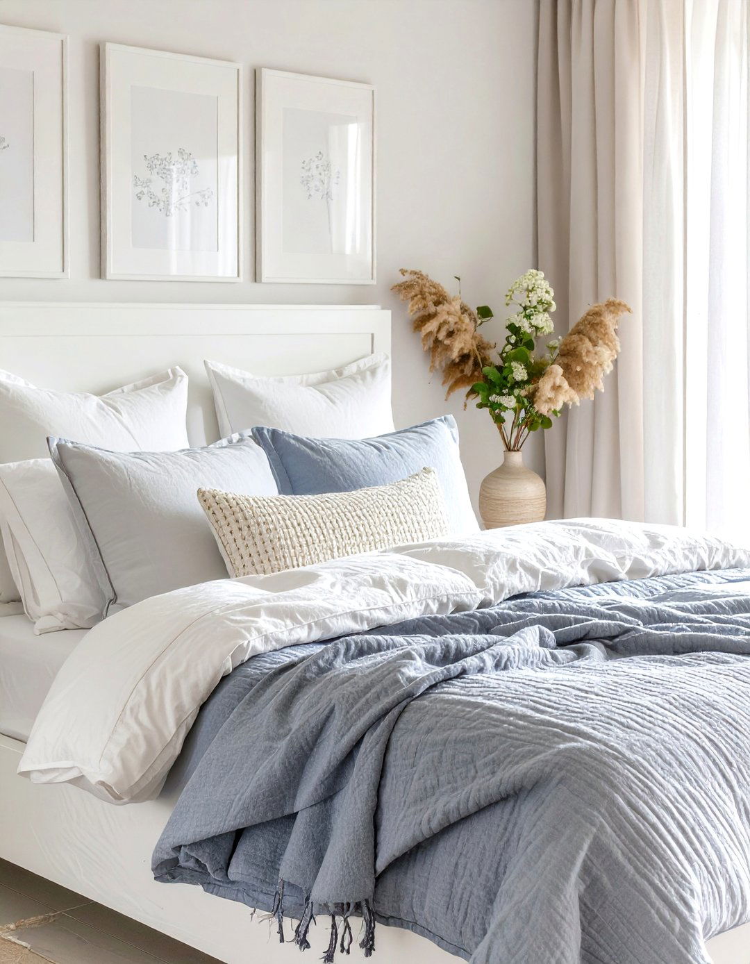 The Chambray and White Textured Bedroom - 30 blue and white bedroom ideas
