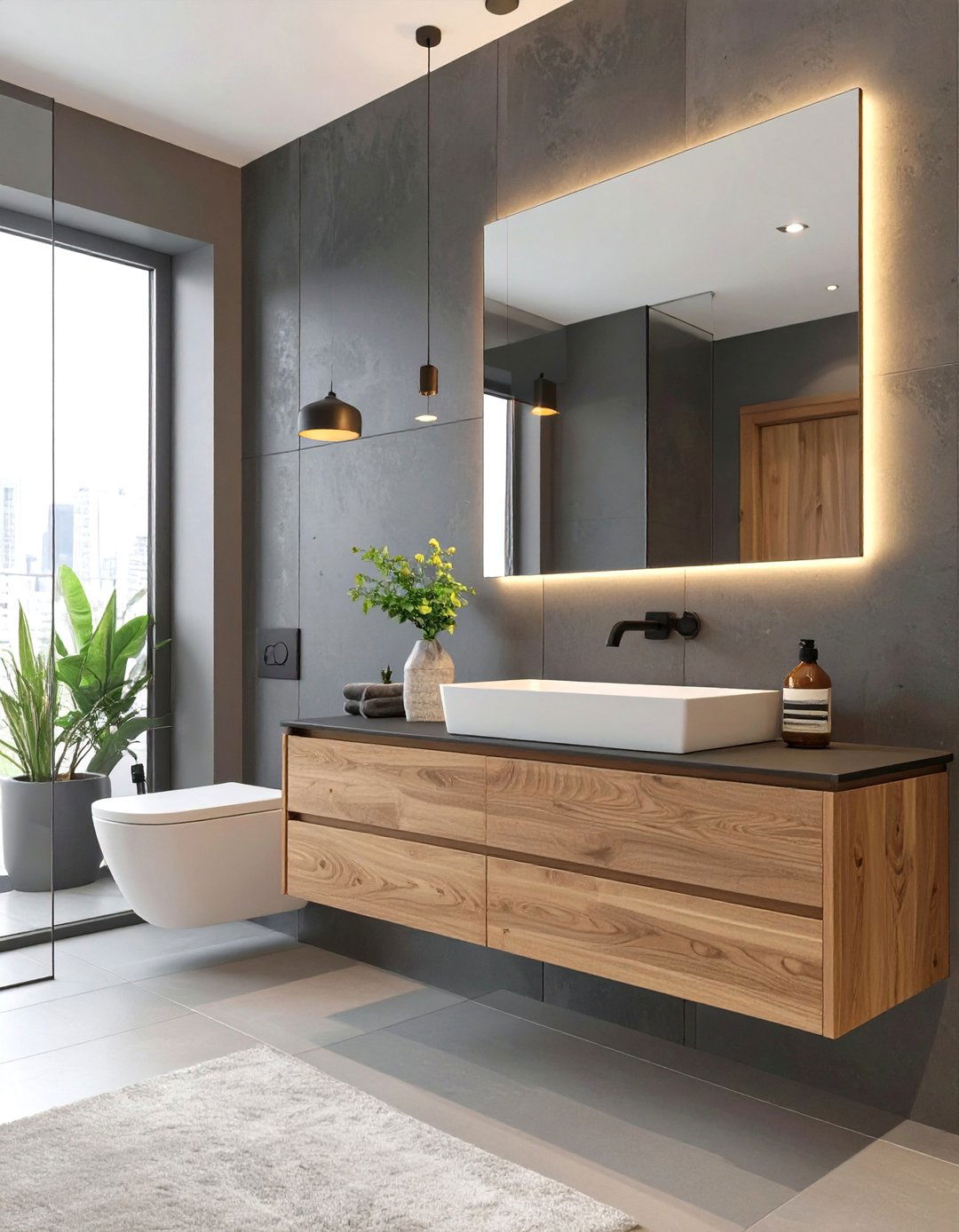 The Charcoal and Wood Bathroom - 30 bathroom color ideas 2025