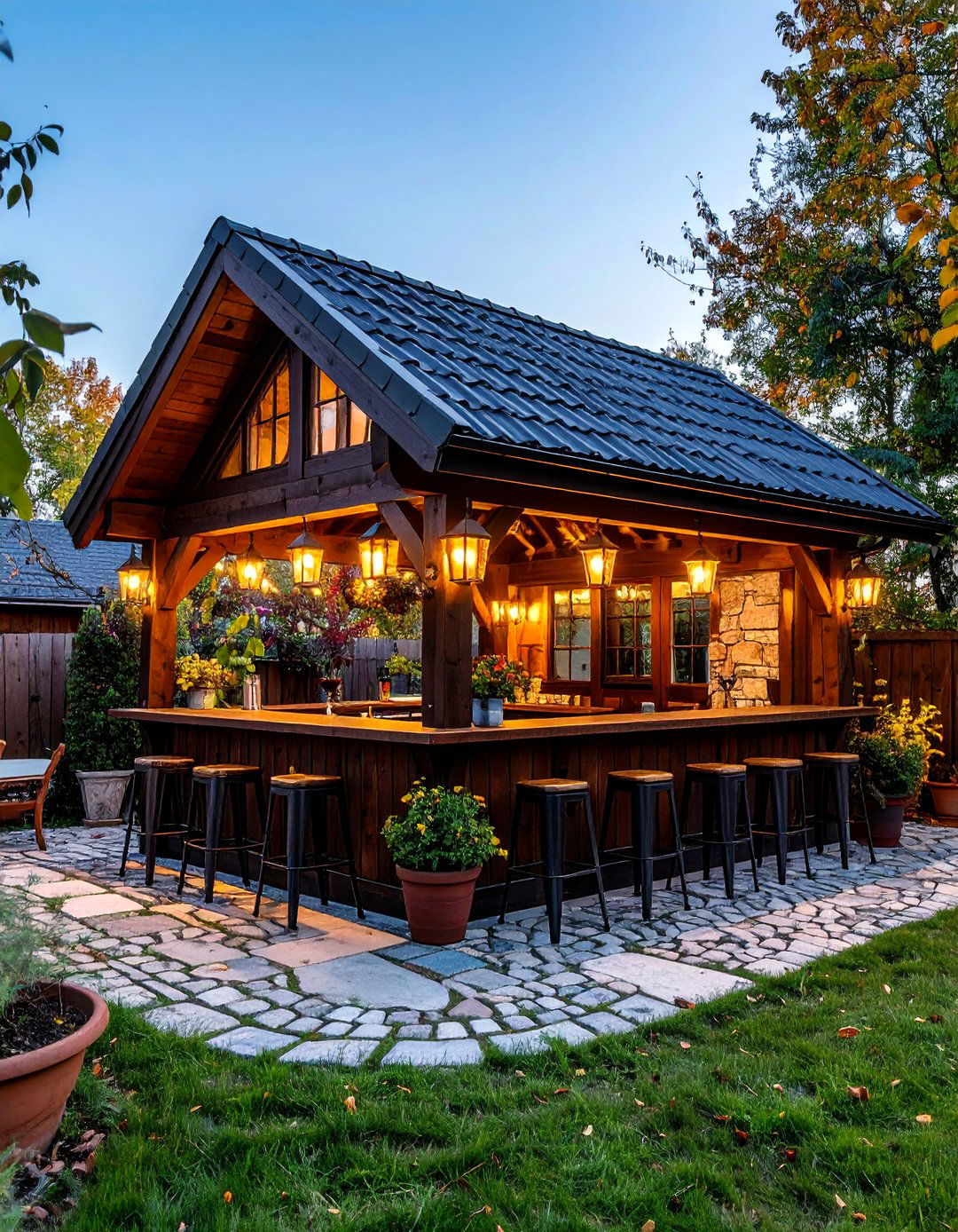 The Charming Cobblestone Pub Bar - 30 backyard bar ideas
