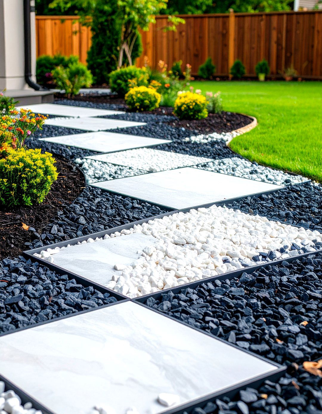 The Checkerboard Pattern Design - 30 front yard landscaping ideas with rocks and mulch