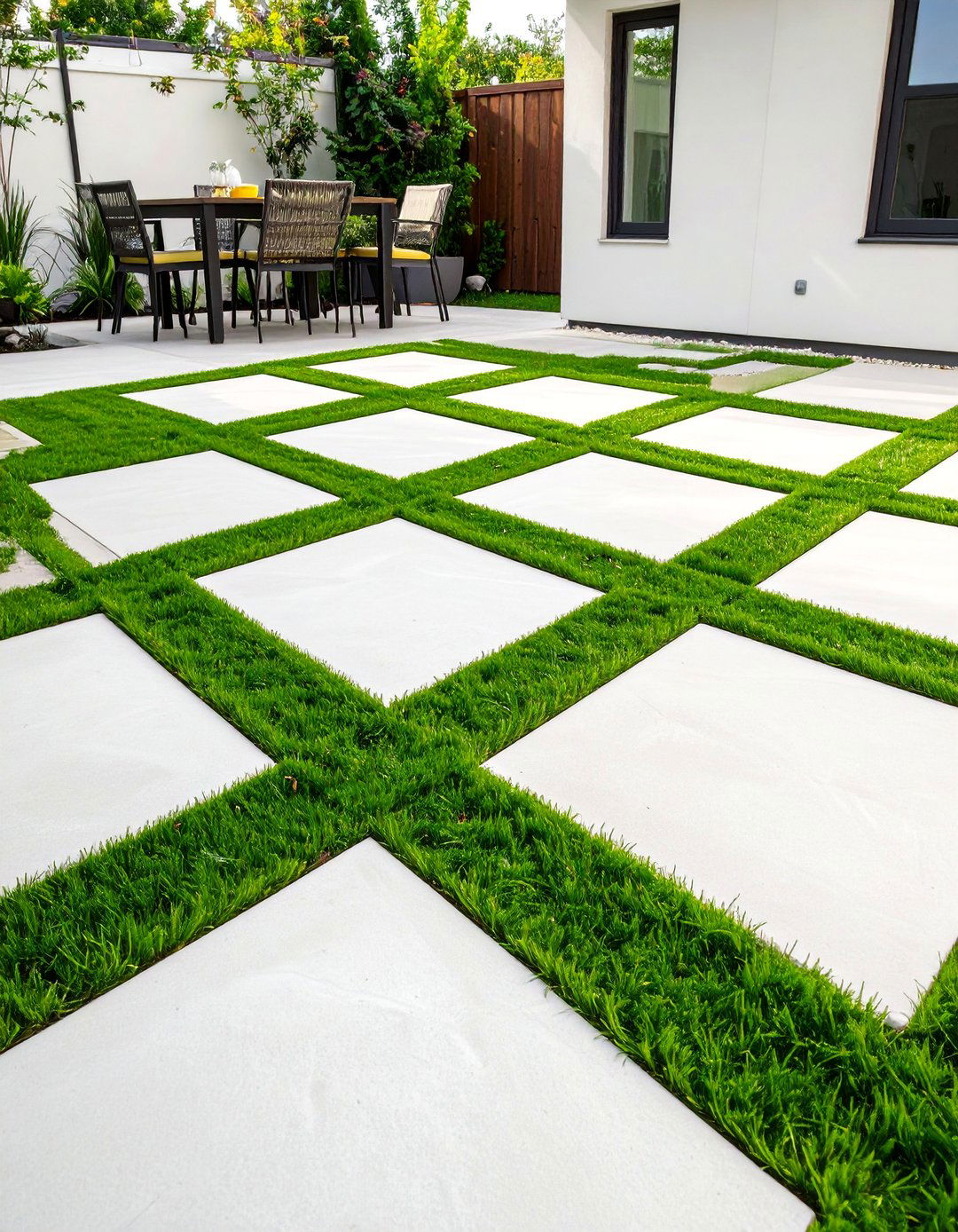 The Checkerboard Paver and Grass Patio - 30 backyard paver ideas