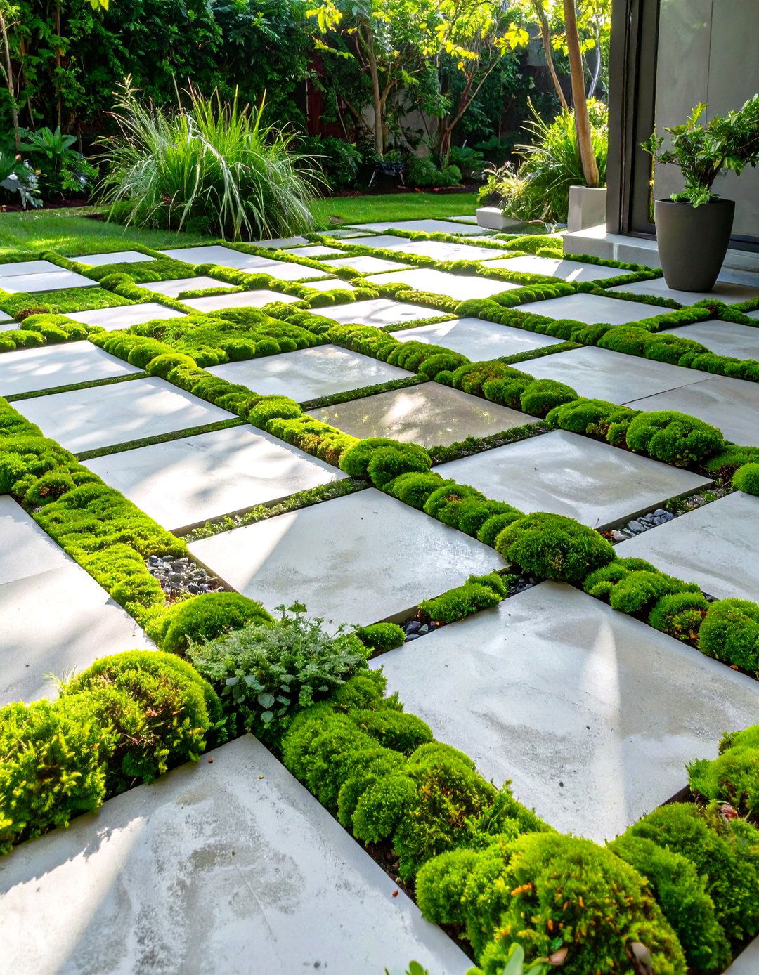 The Checkerboard Paver and Groundcover Design - 30 no grass backyard ideas