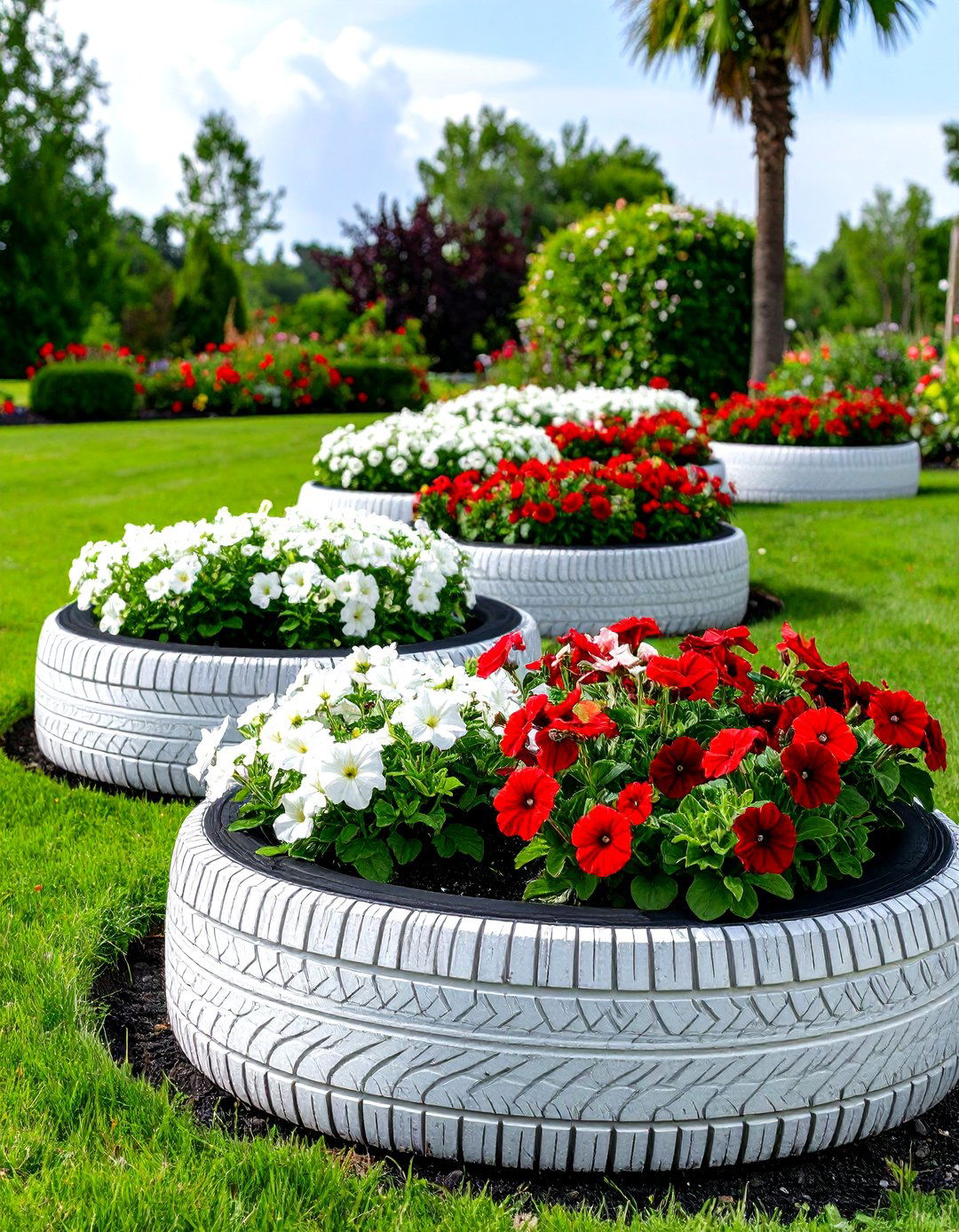 The Checkerboard Tyre Garden Bed - 30 creative landscape tyre garden designs