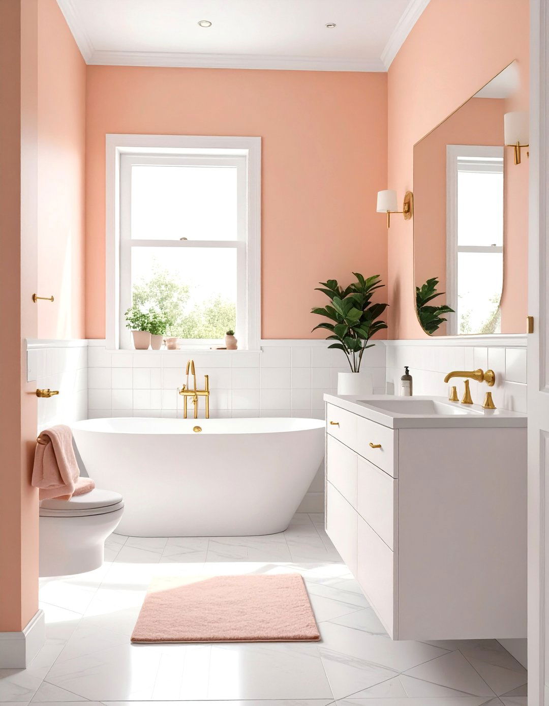 The Cheerful Peach and White Bathroom - 30 colorful bathroom ideas