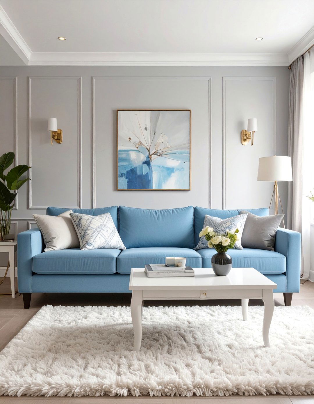 The Cheerful Sky Blue and Silver Grey Living Room - 30 blue and grey living room ideas