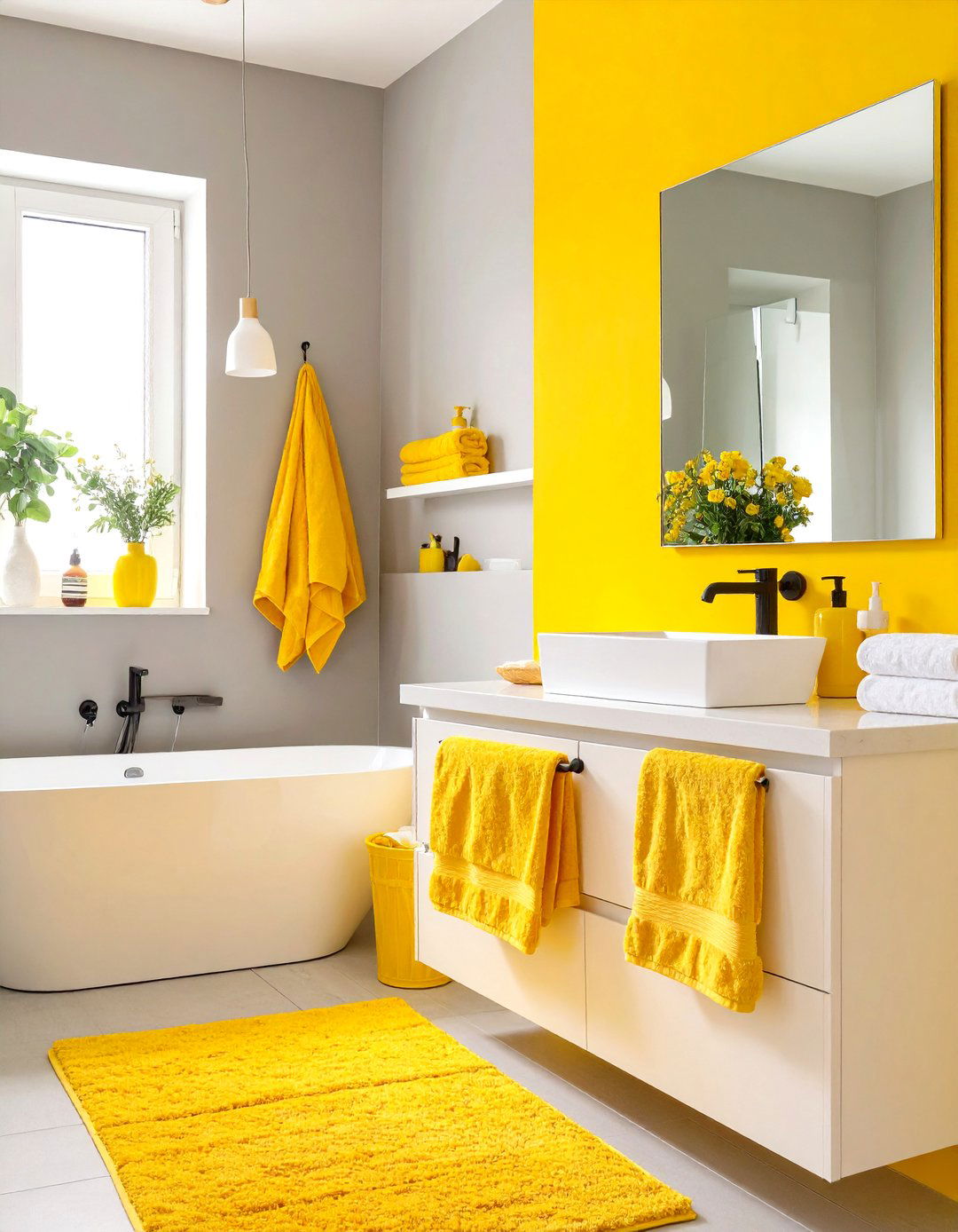 The Cheerful Yellow and Gray Bathroom - 30 bathroom decorating ideas
