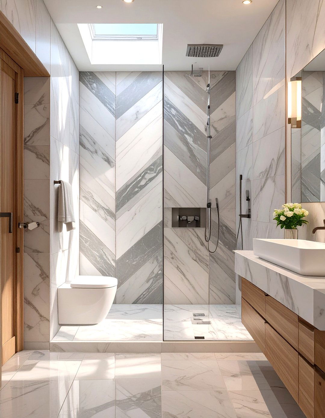 The Chevron Pattern Tile Master Bathroom Shower - 30 master bathroom shower ideas
