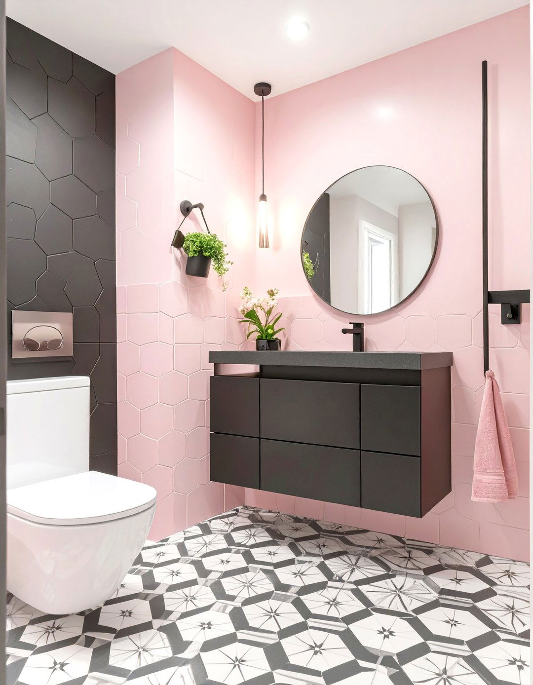 The Chic Black and Pink Bathroom - 30 colorful bathroom ideas