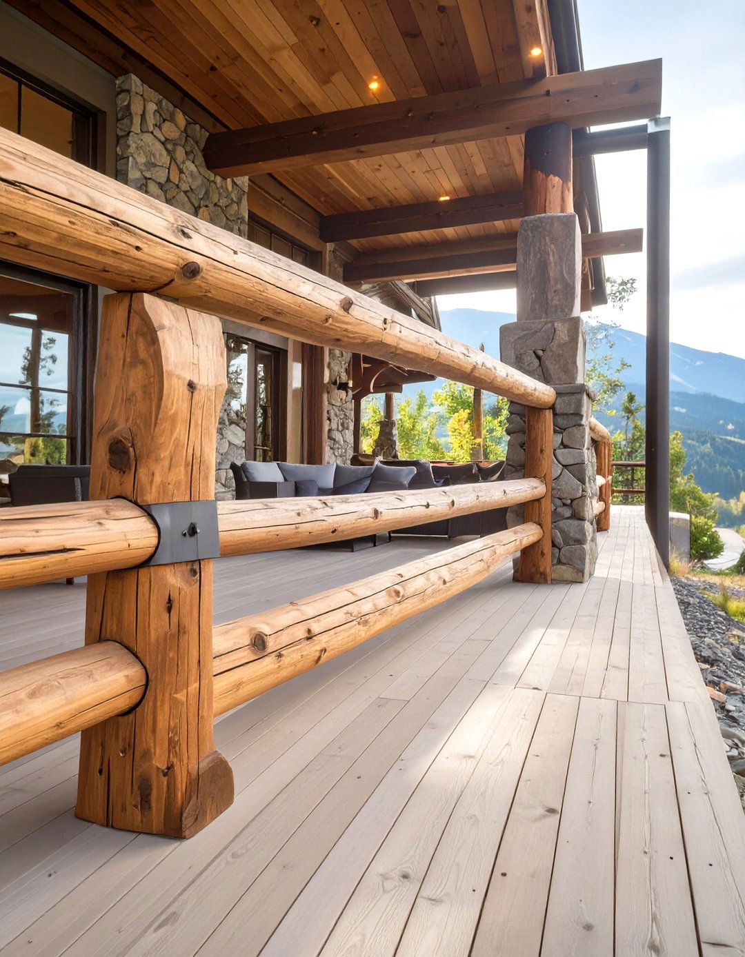 The Chunky Timber Frame Railing - 30 modern horizontal deck railing ideas