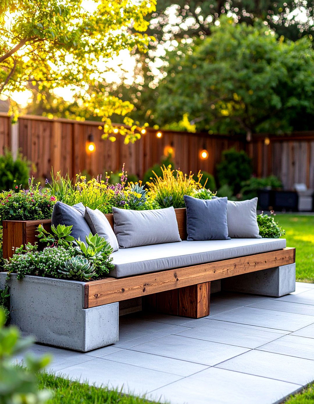 The Cinder Block Bench and Planter Combo - 30 large backyard ideas on a budget