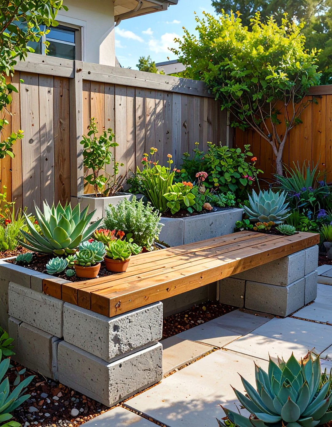 The Cinder Block Bench and Planter - 30 budget small backyard ideas